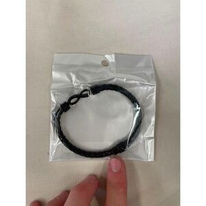 Mens Black Braided Faux Leather Infinity Symbol Bracelet Magnetic Clasp 2865